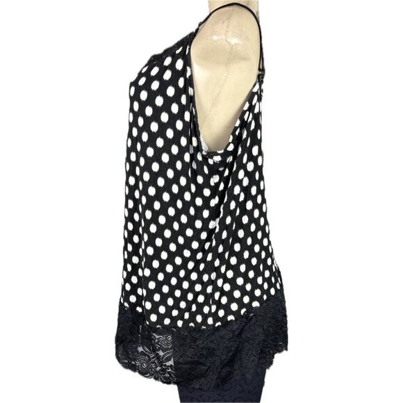 Lane Bryant +22/24 Black-White Splash Dots Lace Trim Adjustable Straps Camisole - Picture 5 of 6